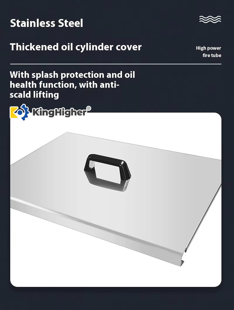Stainless steel deep fryer oil tank cover with splash guard and anti-scald lifting handle