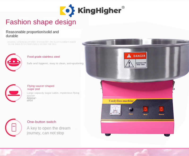 Stylish pink commercial candy floss machine with safety bowl