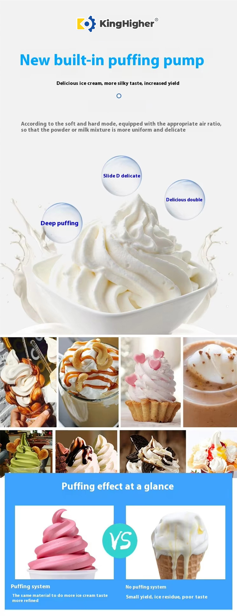 Soft serve machine built-in puffing pump for silky texture and increased yield