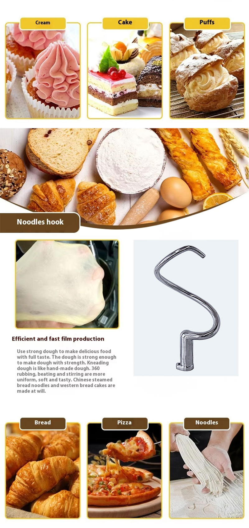 Commercial Dough Mixer for Bread, Pizza, and Noodles – Kneading Hook