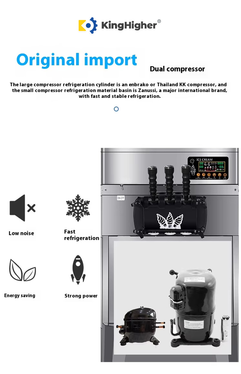 Soft serve machine dual compressor units Embraco and Zanussi brands
