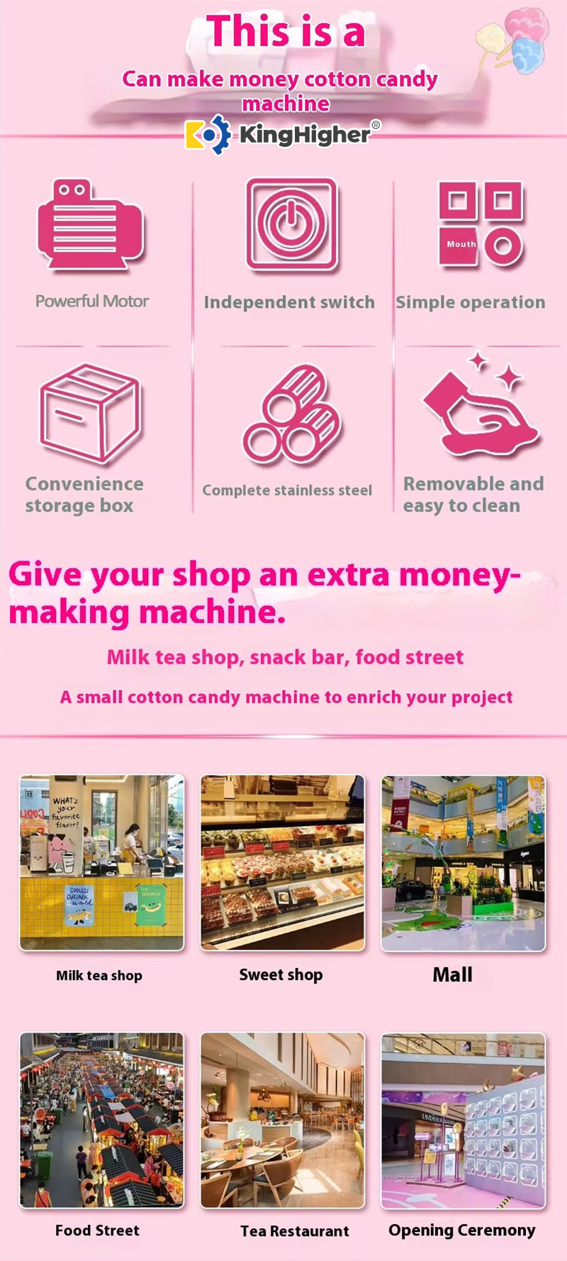 Cotton candy machine features and suggested use cases
