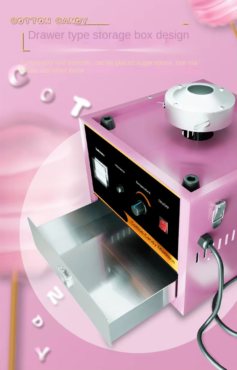 Drawer-style storage box on cotton candy machine