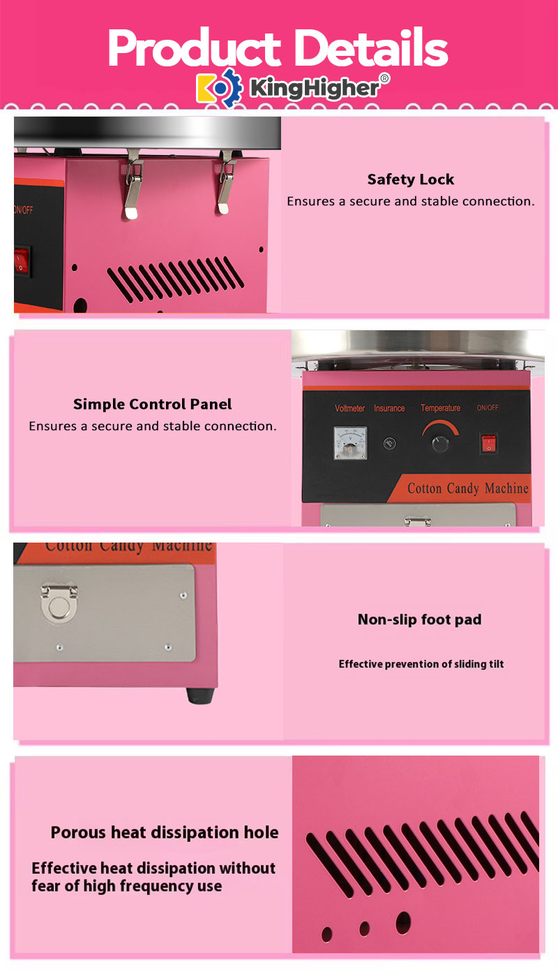 Detailed product features including safety lock, non-slip pad, control panel