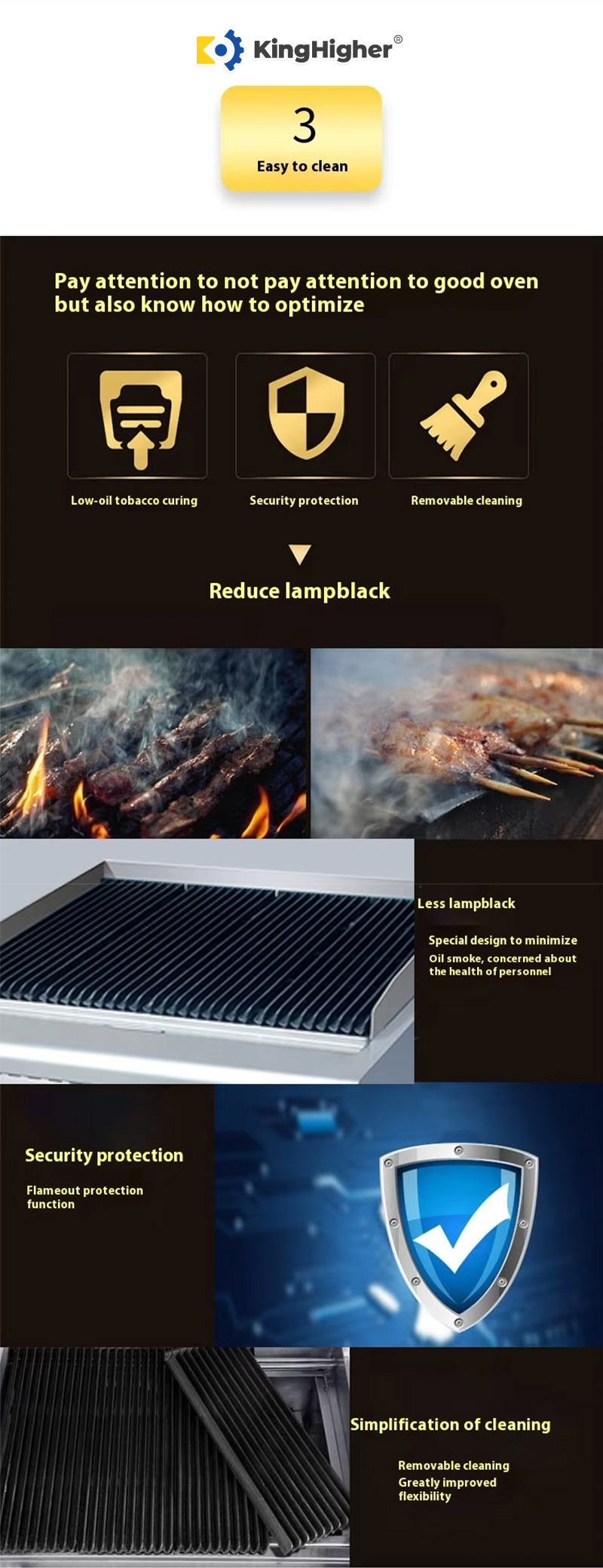 smoke control, oil drain, and safe removable rack design