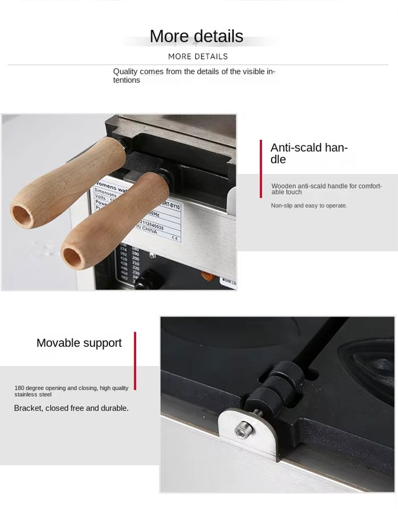 Anti-scald wooden handles & movable support bracket detail