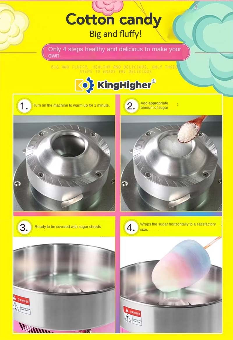 4-step guide on using cotton candy machine with sugar filling and spinning