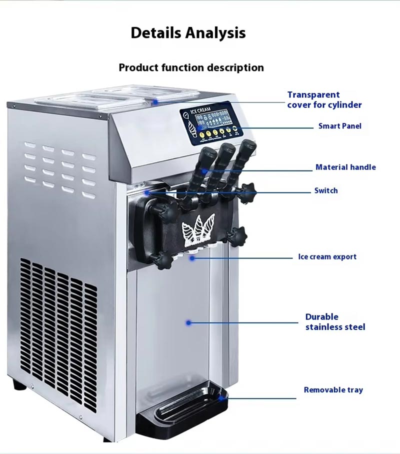 Component breakdown of soft serve ice cream machine