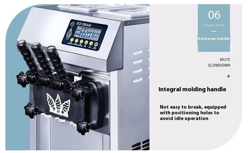 Integral molding discharge handles on soft serve ice cream machine