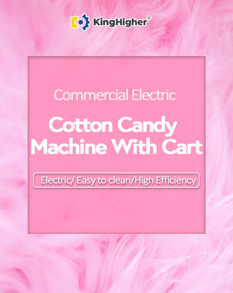 Commercial electric cotton candy machine with cart on pink background
