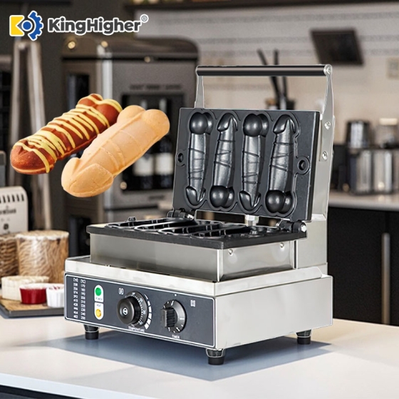 commercial penis waffle maker with novelty penis-shaped molds on countertop