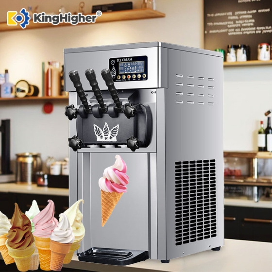 KingHigher 3-flavor soft serve ice cream machine placed on café counter
