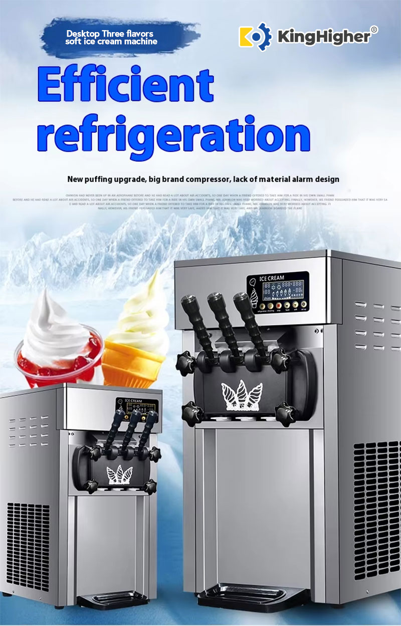 Commercial soft serve ice cream machine with digital control and triple-lever dispensing