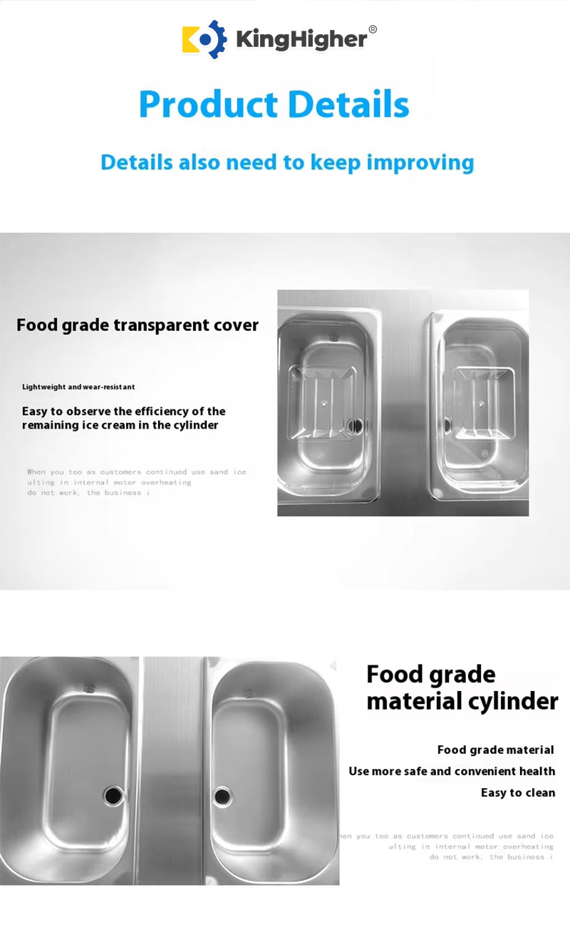 Food-grade transparent cover and material cylinder for ice cream mixture