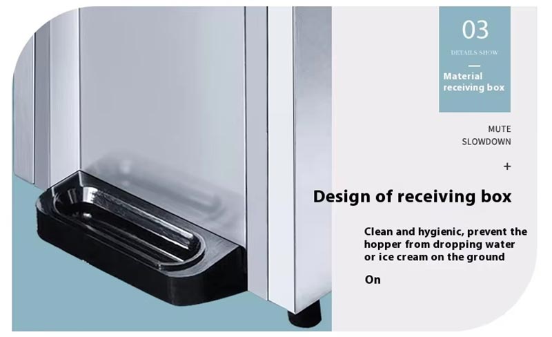 Material receiving box under nozzle of soft serve machine