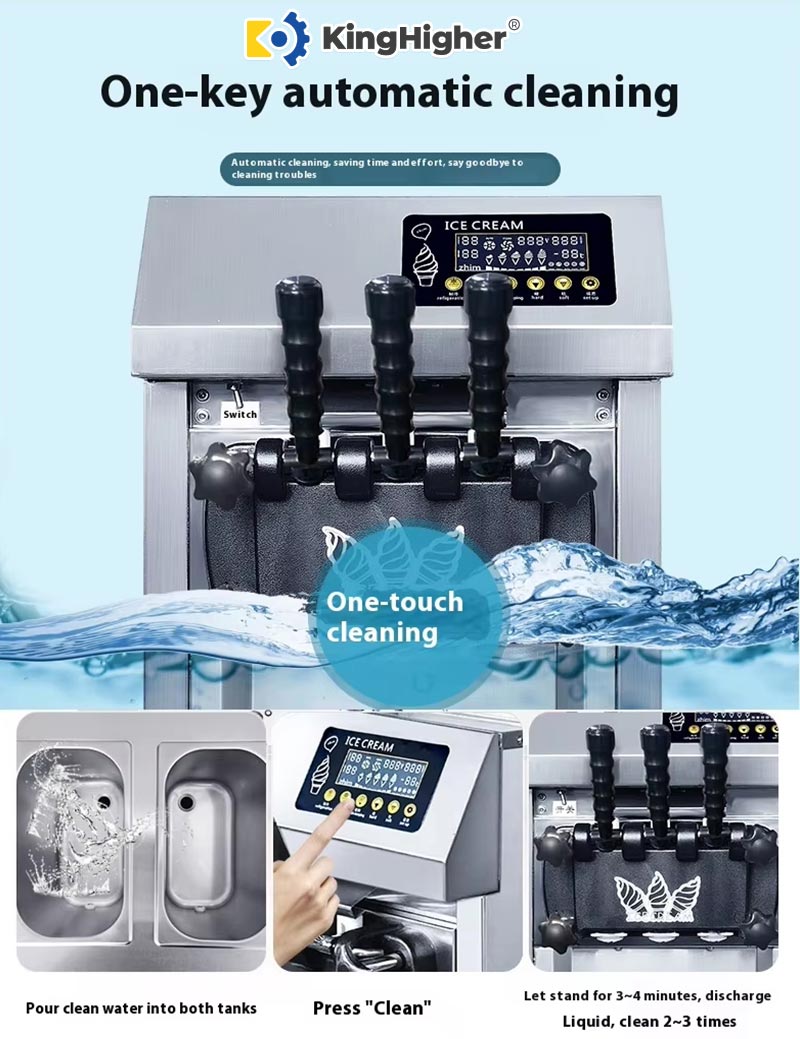 One-touch cleaning cycle demonstration for soft serve machine