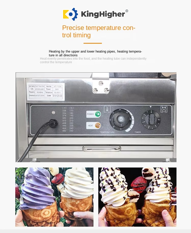 Temperature control panel of taiyaki waffle maker and ice cream cones
