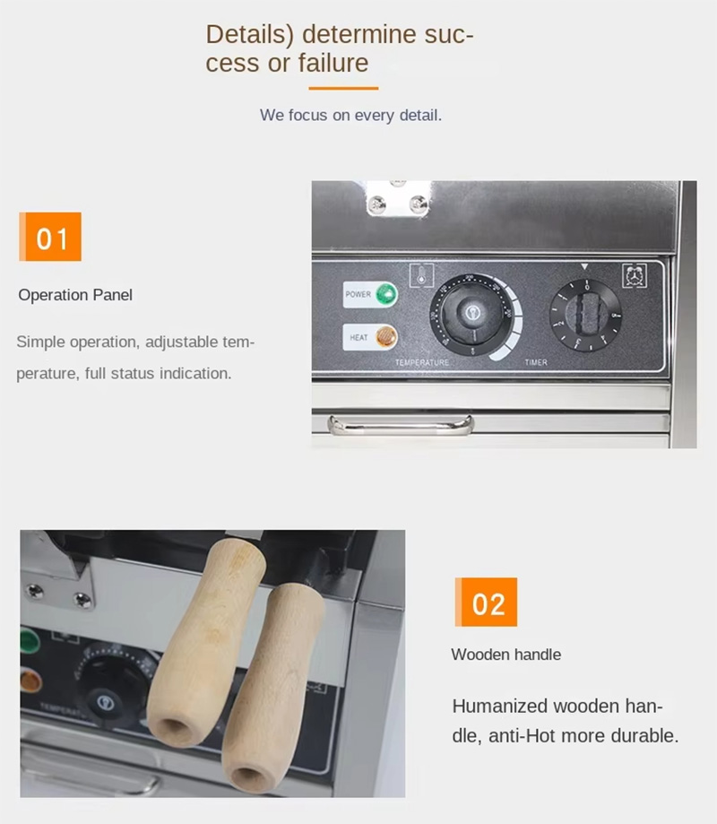 Wooden handle and temperature interface on taiyaki machine