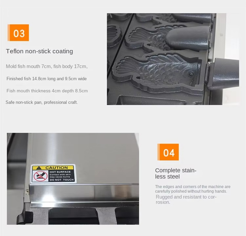 Fish-shaped waffle mold close-up with teflon coating