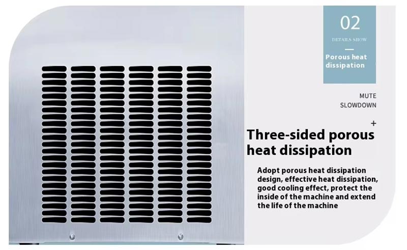 Three-sided porous heat dissipation vents on soft serve ice cream machine