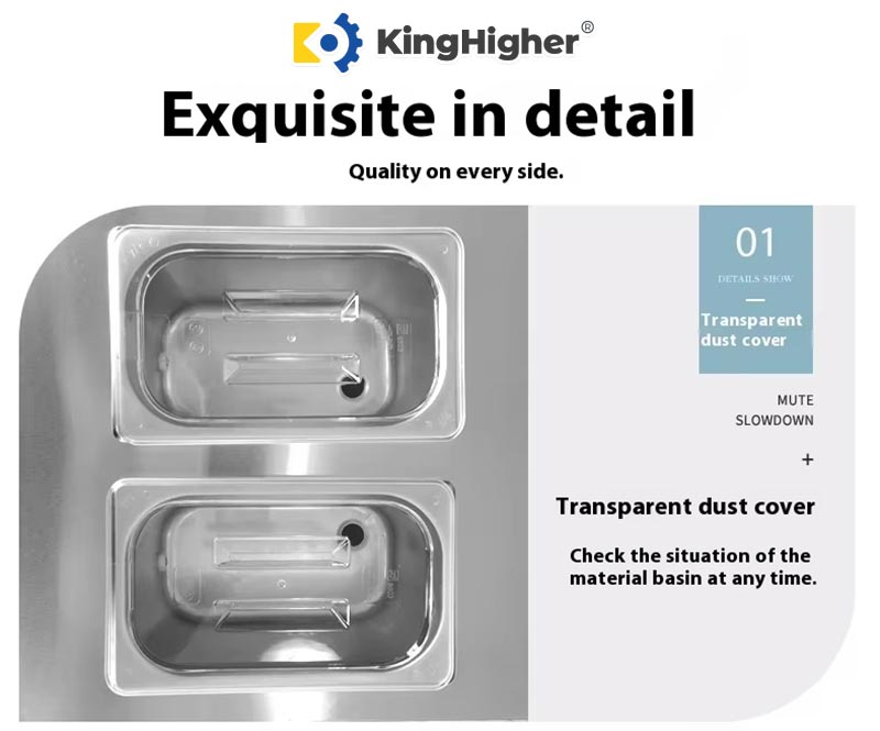 Transparent dust cover protecting hopper chambers on soft serve machine
