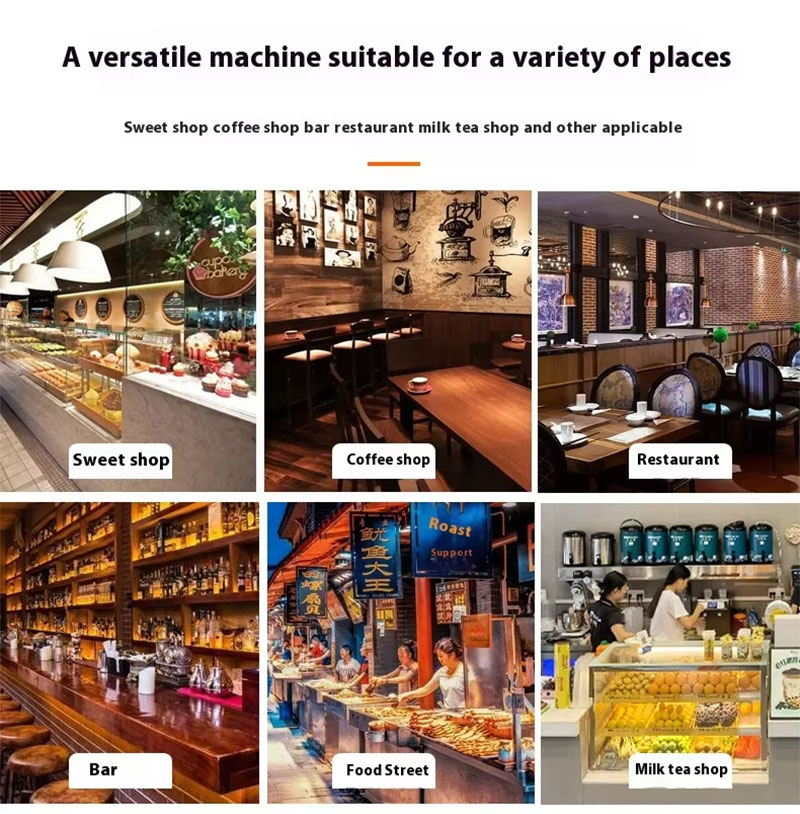 novelty waffle maker in settings: sweet shop, coffee shop, restaurant, bar, food street, milk tea shop