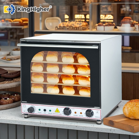 KingHigher commercial convection oven with freshly baked buns on countertop