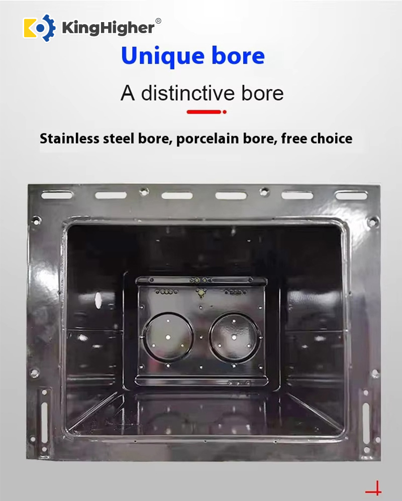 Oven interior stainless steel and porcelain bore options